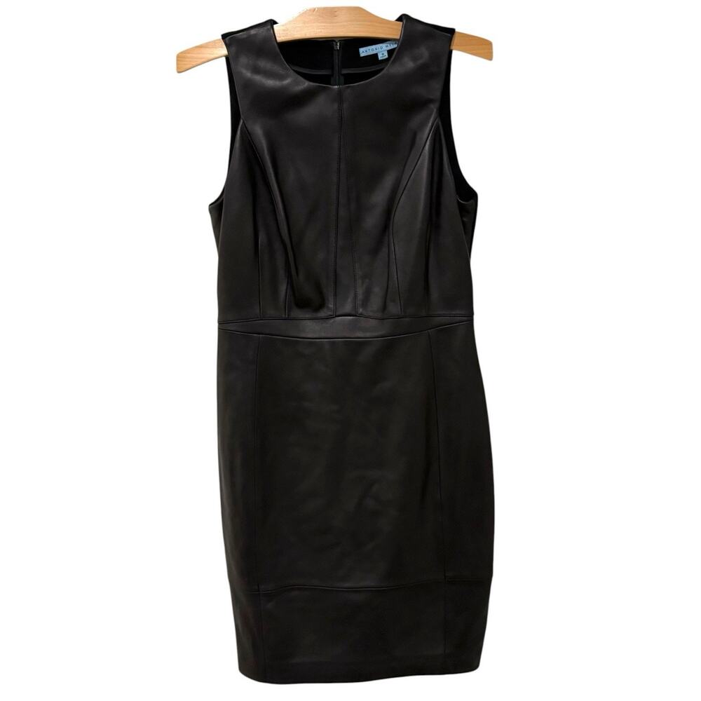Antonio Melani | Dress Shift Black Leather Sleeveless Knee Length- Size 8